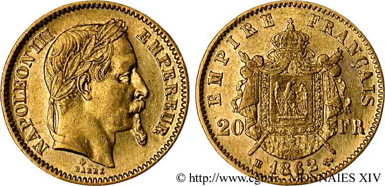 20 francs or Napoléon III, tête laurée 1862 Strasbourg F.532/5 MBC 