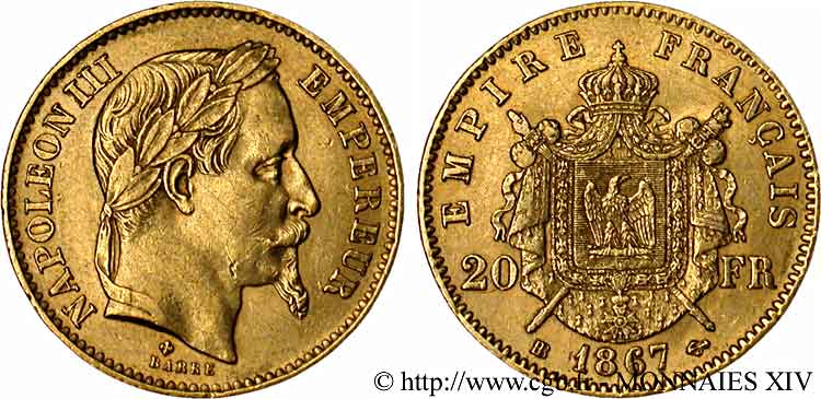 20 francs or Napoléon III, tête laurée 1867 Strasbourg F.532/16 TTB 