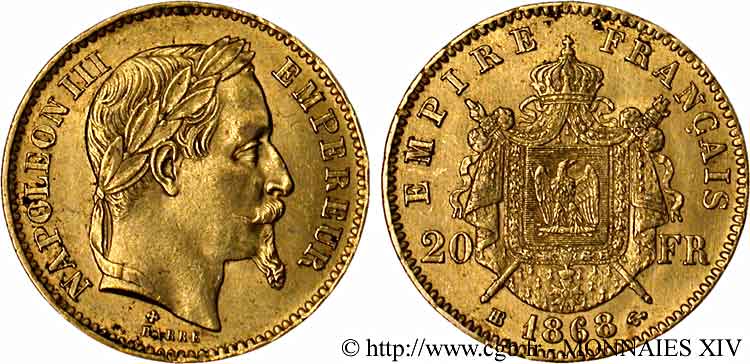 20 francs or Napoléon III, tête laurée 1868 Strasbourg F.532/19 SUP 