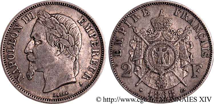 2 francs Napoléon III, tête laurée  1868 Paris F.263/8 SS 