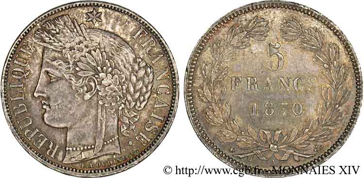 5 francs Cérès sans légende 1870  Paris F.332/1 MS 