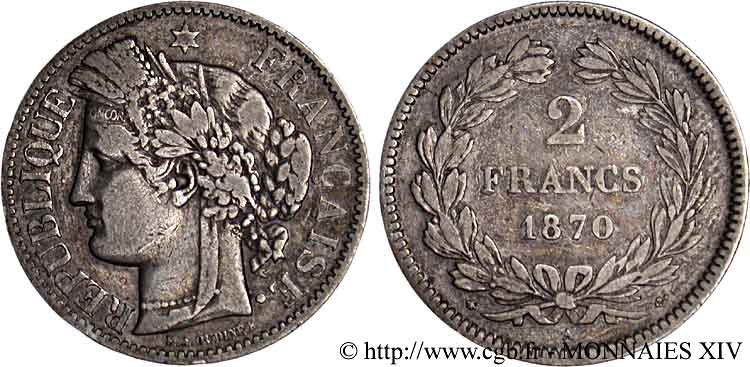2 francs Cérès, sans légende 1870  Paris F.264/1 BC 