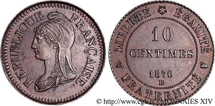 Essai de 10 centimes d’après Dupré 1870 Strasbourg VG.3773  VZ 
