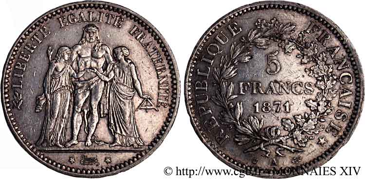 5 francs Hercule 1871 Paris F.334/3 SUP 