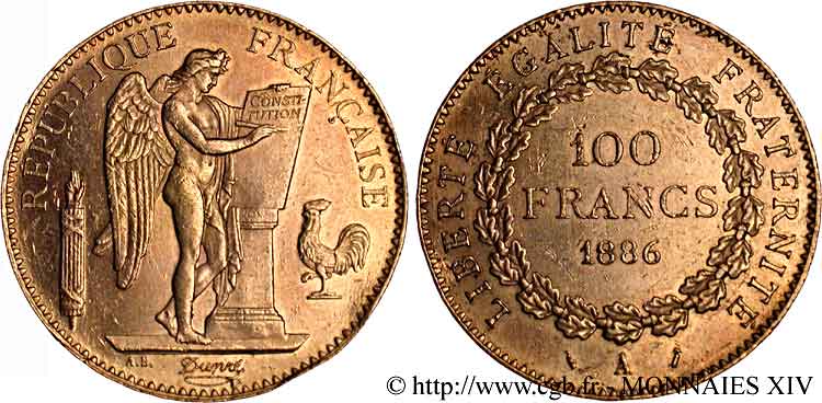 100 francs génie, tranche inscrite en relief Dieu protège la France 1886 Paris F.552/7 SUP 