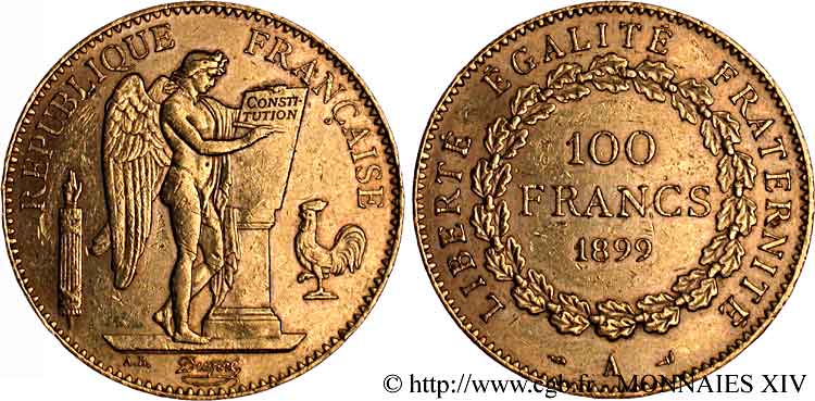 100 francs génie, tranche inscrite en relief Dieu protège la France 1899 Paris F.552/12 SS 