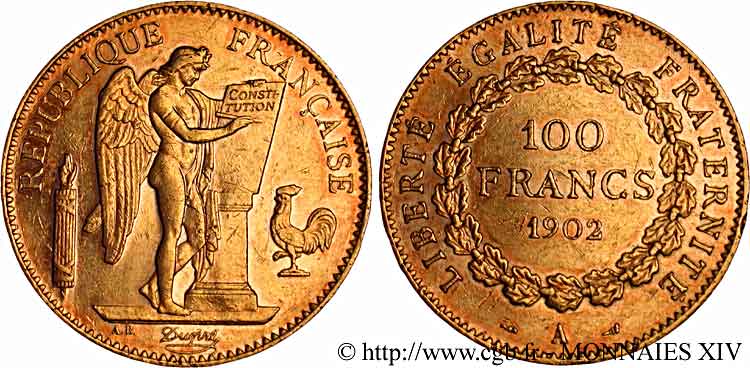 100 francs génie, tranche inscrite en relief Dieu protège la France 1902 Paris F.552/15 XF 