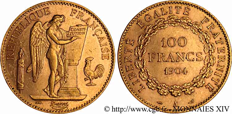 100 francs génie, tranche inscrite en relief Dieu protège la France 1904 Paris F.552/17 AU 