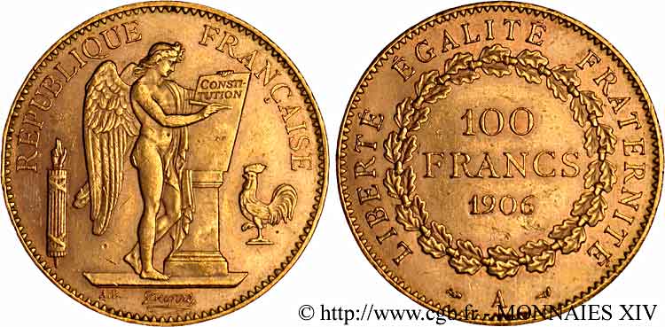100 francs génie, tranche inscrite en relief Dieu protège la France 1906 Paris F.552/19 AU 