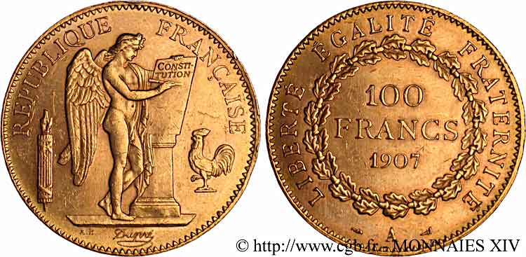 100 francs génie, tranche inscrite en relief liberté égalité fraternité 1907 Paris F.553/1 EBC 