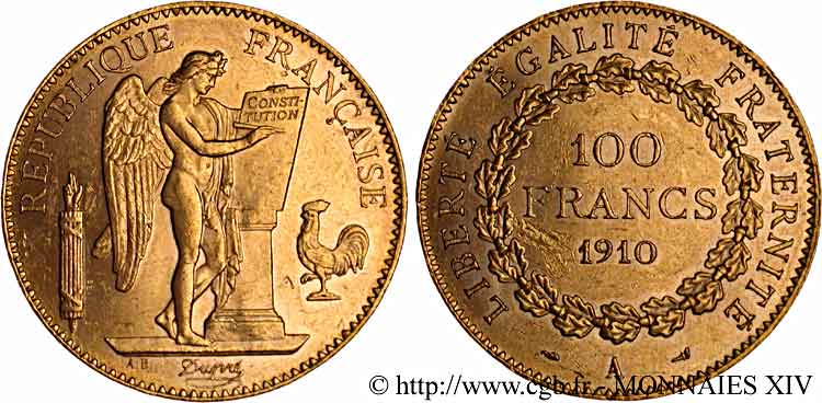 100 francs génie, tranche inscrite en relief liberté égalité fraternité 1910 Paris F.553/4 VZ 