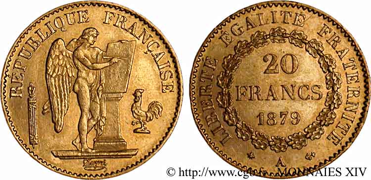 20 francs génie, Troisième république 1879 Paris F.533/8 EBC 