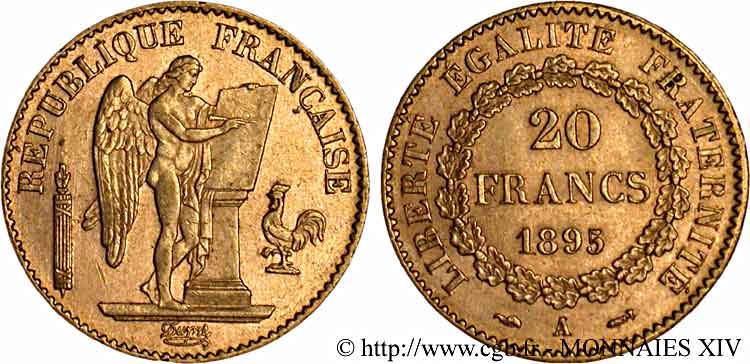 20 francs génie, Troisième république 1895 Paris F.533/19 SPL 