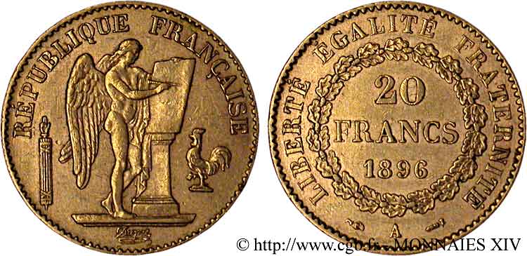 20 francs génie, Troisième république 1896 Paris F.533/20 SPL 
