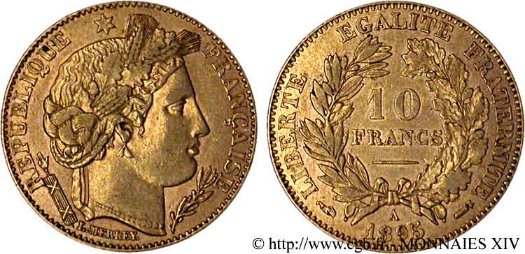 10 francs Cérès, Troisième république 1895 Paris F.508/3 XF 