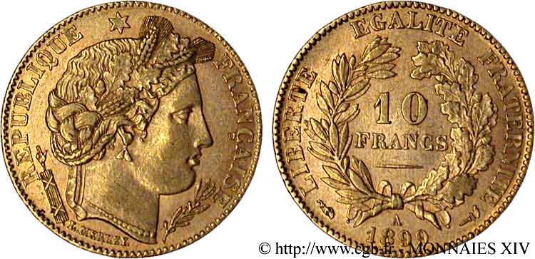 10 francs Cérès, Troisième république 1899 Paris F.508/5 SUP 