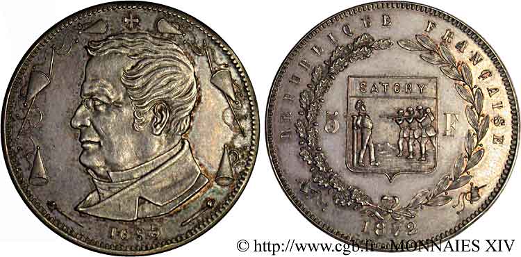 Module de 5 francs, Thiers, frappe de souvenir 1872 Bruxelles VG.3818  SC 