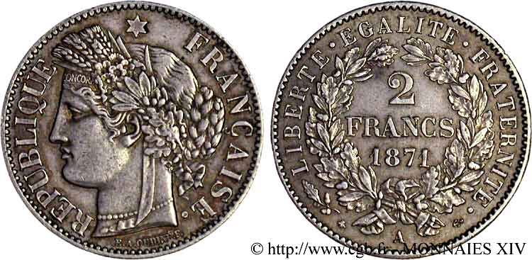 2 francs Cérès, avec légende 1871  Paris F.265/3 AU 