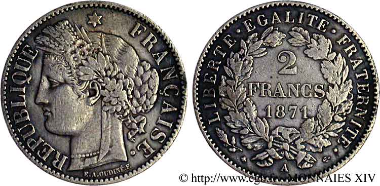 2 francs Cérès, avec légende 1871  Paris F.265/3 XF 