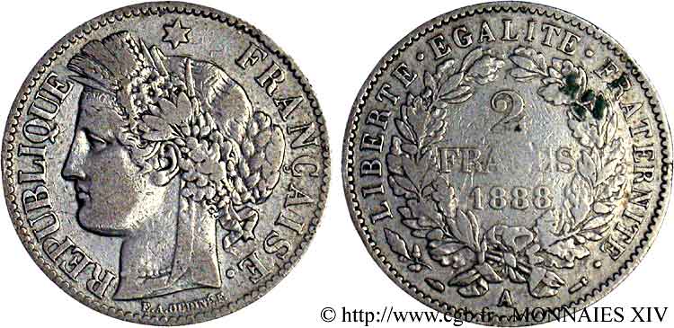 2 francs Cérès, avec légende 1888 Paris F.265/14 TB 