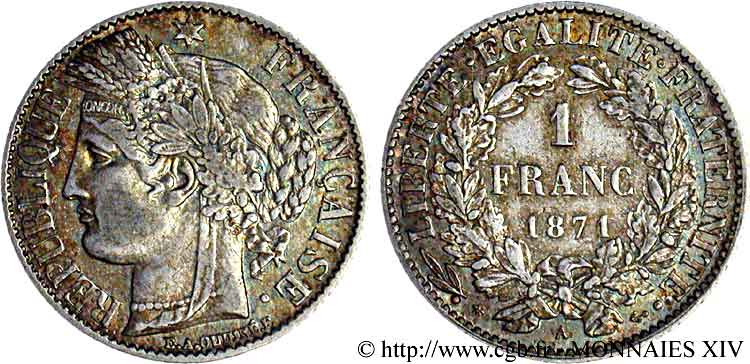 1 franc Cérès Troisième république 1871 Paris F.216/2 TTB 
