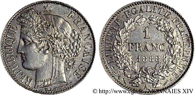 1 franc Cérès Troisième république 1888 Paris F.216/10 VZ 