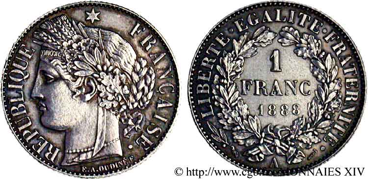 1 franc Cérès Troisième république 1888 Paris F.216/10 SPL 
