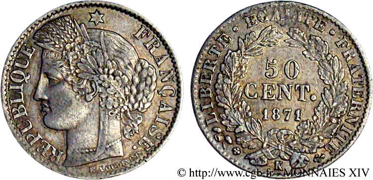 50 centimes Cérès Troisième République 1871 Bordeaux F.189/2 TTB 