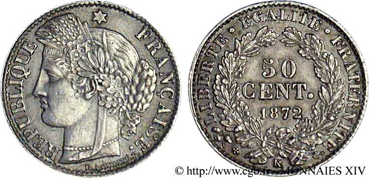50 centimes Cérès Troisième République 1872 Bordeaux F.189/4 VZ 
