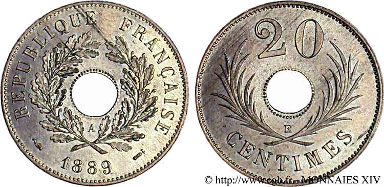 Essai de 20 centimes par Merley 1889 Paris VG.4108 var. fST 