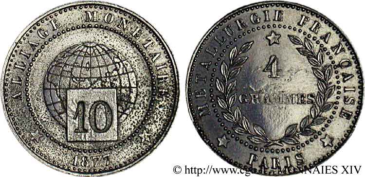 Essai au module de 10 centimes 1877  VG.3899  EBC 