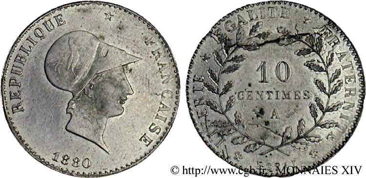 Essai de 10 centimes Lorthior 1880 Paris VG.3952 var. AU 
