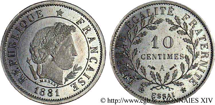 Essai de 10 centimes par Merley  1881 Paris VG.3978  SPL 