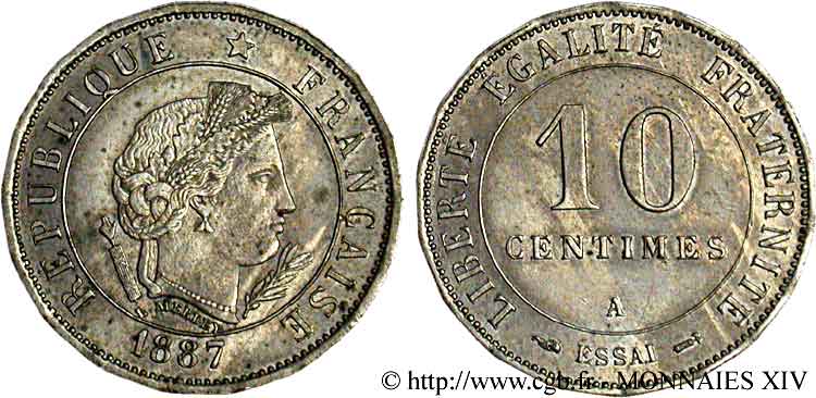 Essai de 10 centimes Merley, 18 pans 1887 Paris VG.4055  VZ 