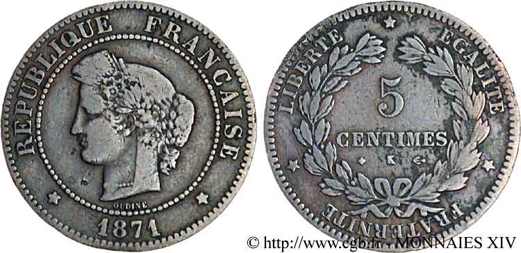 5 centimes Cérès 1871 Bordeaux F.118/3 BC 