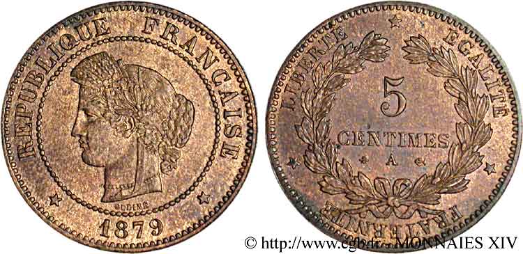 5 centimes Cérès 1879 Paris F.118/20 SUP 