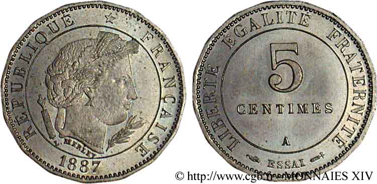Essai de 5 centimes Merley, 16 pans 1887 Paris VG.4057  FDC 