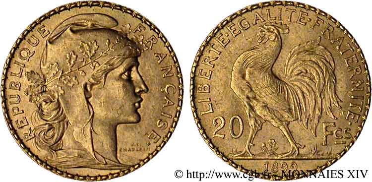 20 francs or Coq, Dieu protège la France 1899 Paris F.534/2 EBC 