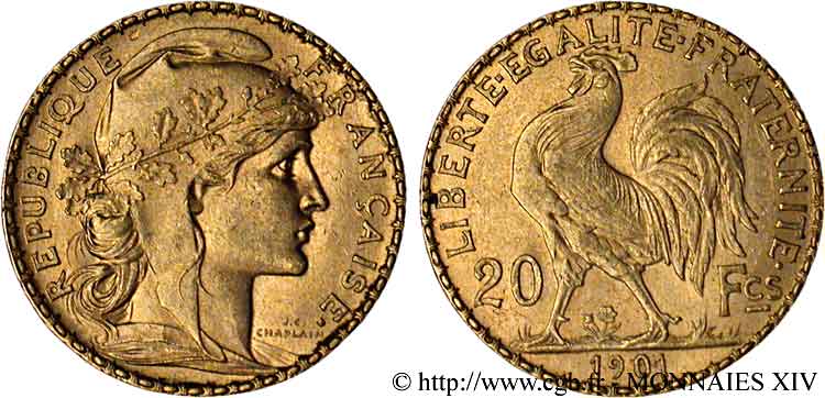 20 francs Coq, Dieu protège la France 1901 Paris F.534/6 AU 