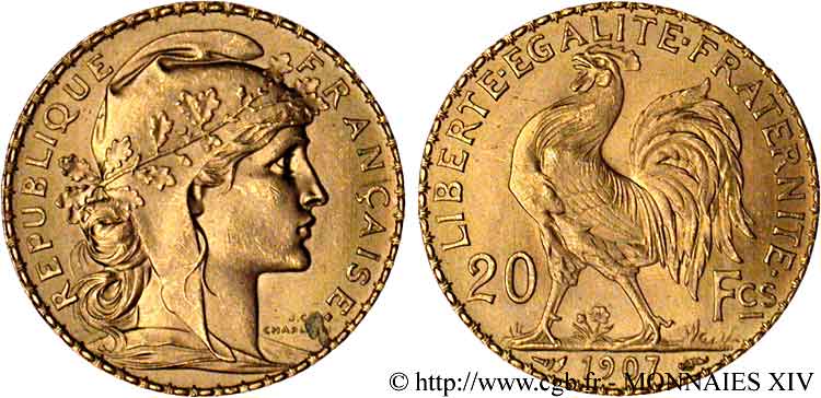20 francs Coq, liberté égalité fraternité 1907 Paris F.535/1 VZ 