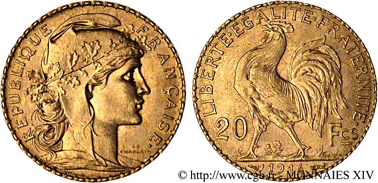 20 francs Coq, liberté égalité fraternité 1914 Paris F.535/8 MS 