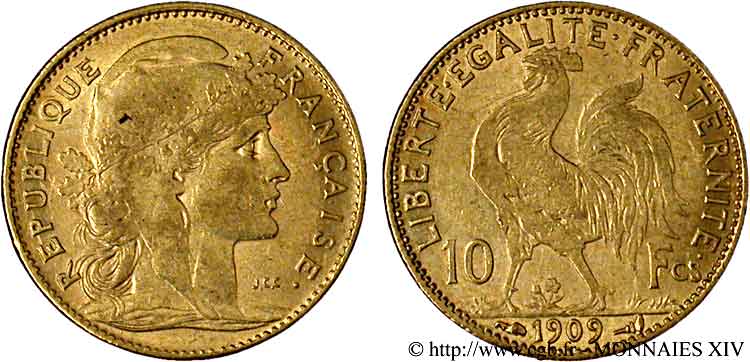 10 francs Coq 1909 Paris F.509/10 SS 