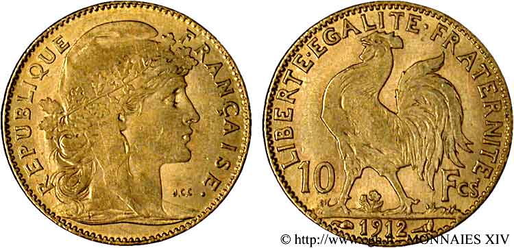 10 francs Coq 1912 Paris F.509/13 SS 