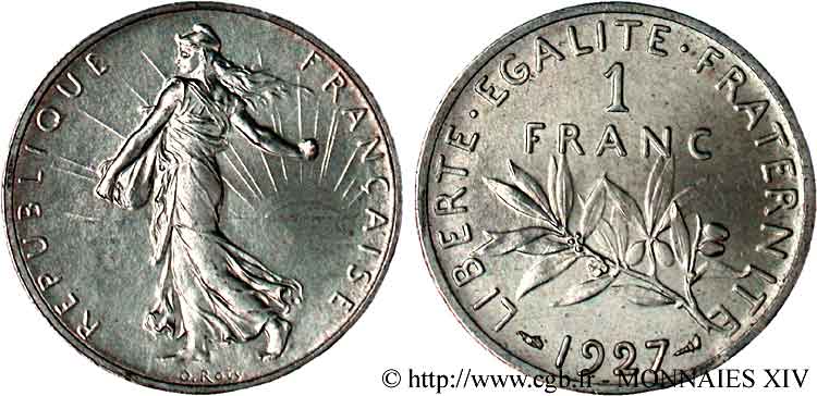 Piéfort argent de 1 franc Semeuse 1927  F.217/27P MS 