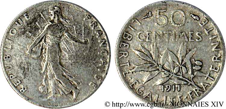 50 centimes Semeuse 1911 Paris F.190/18 TB 