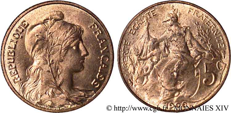 5 centimes Daniel-Dupuis 1909  F.119/20 SUP 