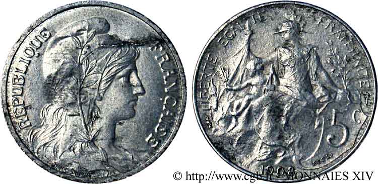 Essai en aluminium de 5 centimes Dupuis 1908  Maz.2205  SUP 
