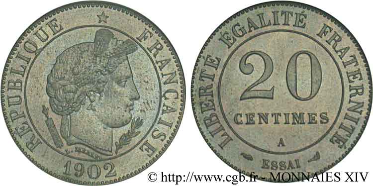 Essai de 20 centimes Merley 1902 Paris VG.4453  MS 