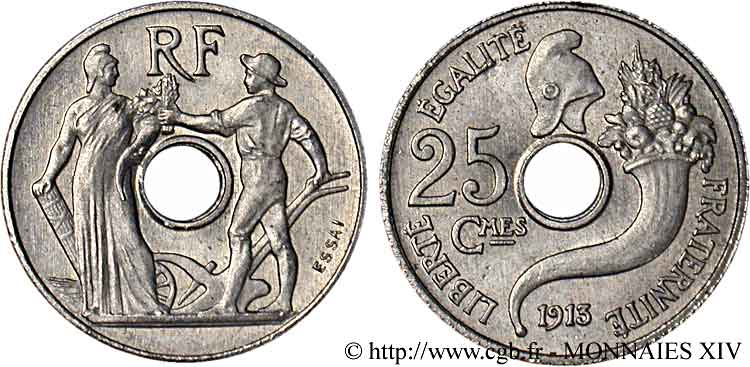 Essai de 25 centimes de Peter, petit module 1913  VG.4759  SPL 