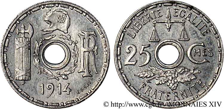 Essai de 25 centimes Becker, petit module 1914  VG.4809  MS 
